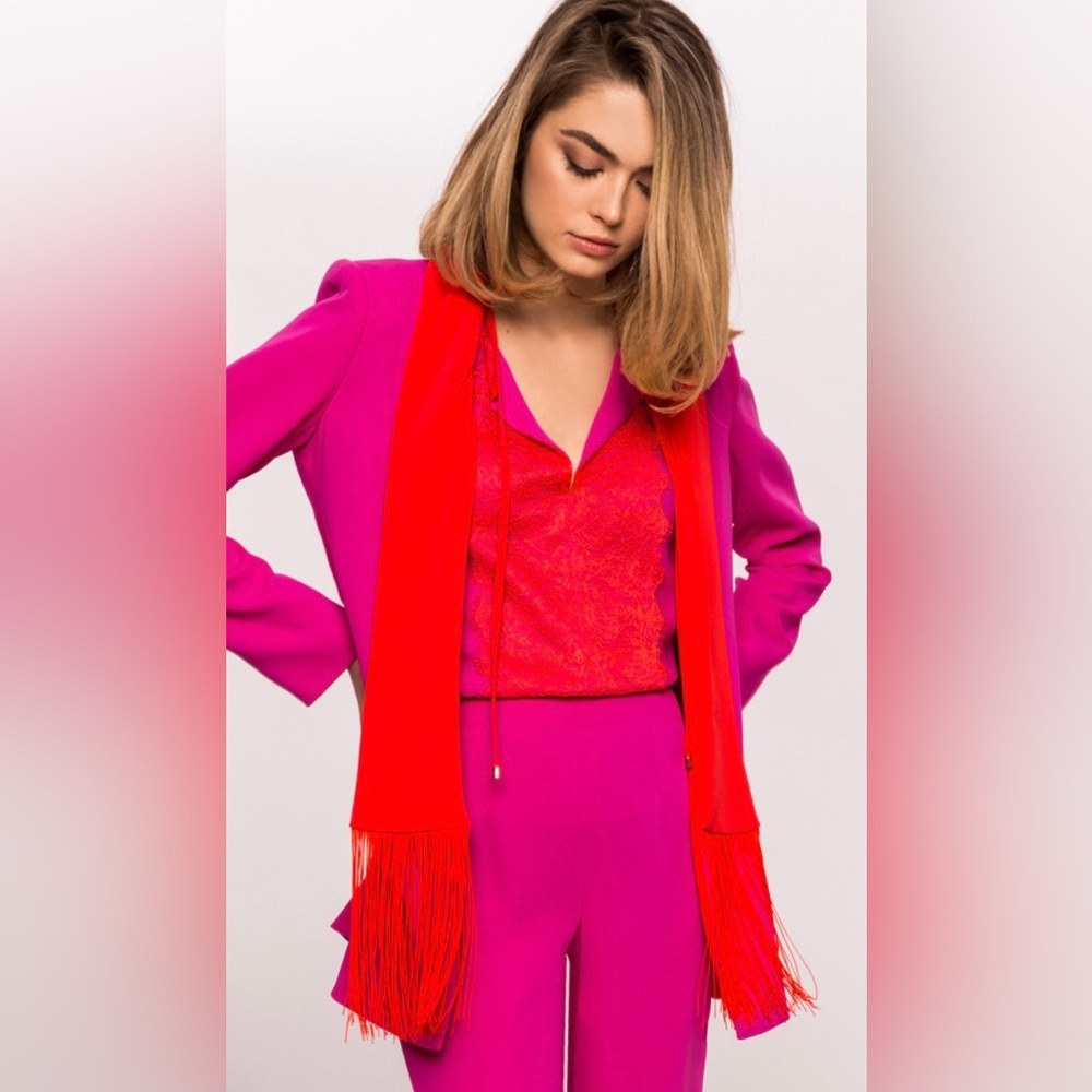 NISSA Vibrant Pink and Red Women's Jacket With Fringes - Picture 4 of 16